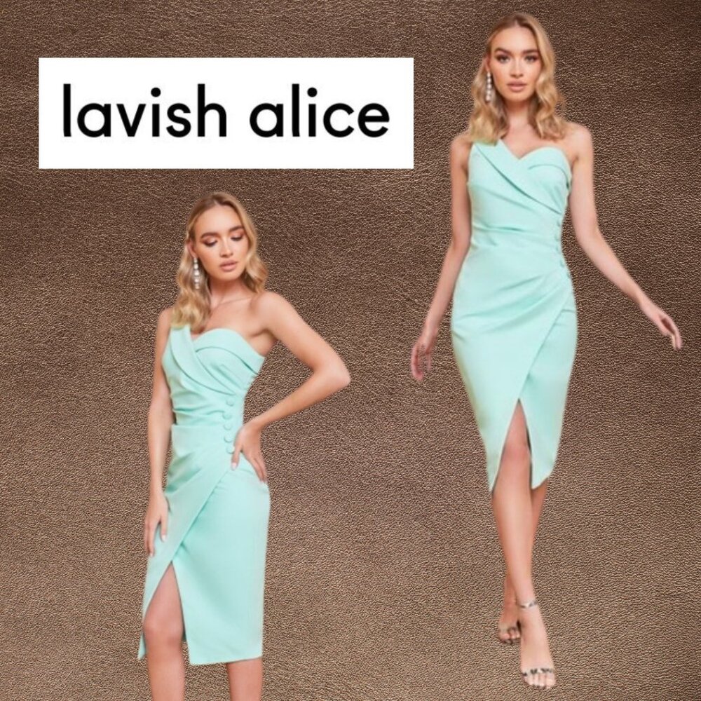 Lavish Alice Mint Green Asymmetrical One-Shoulder Midi Dress